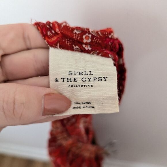 Spell & The Gypsy Collective red Bohemian floral wide leg Jewel Palazzo Pants - Picture 5 of 7